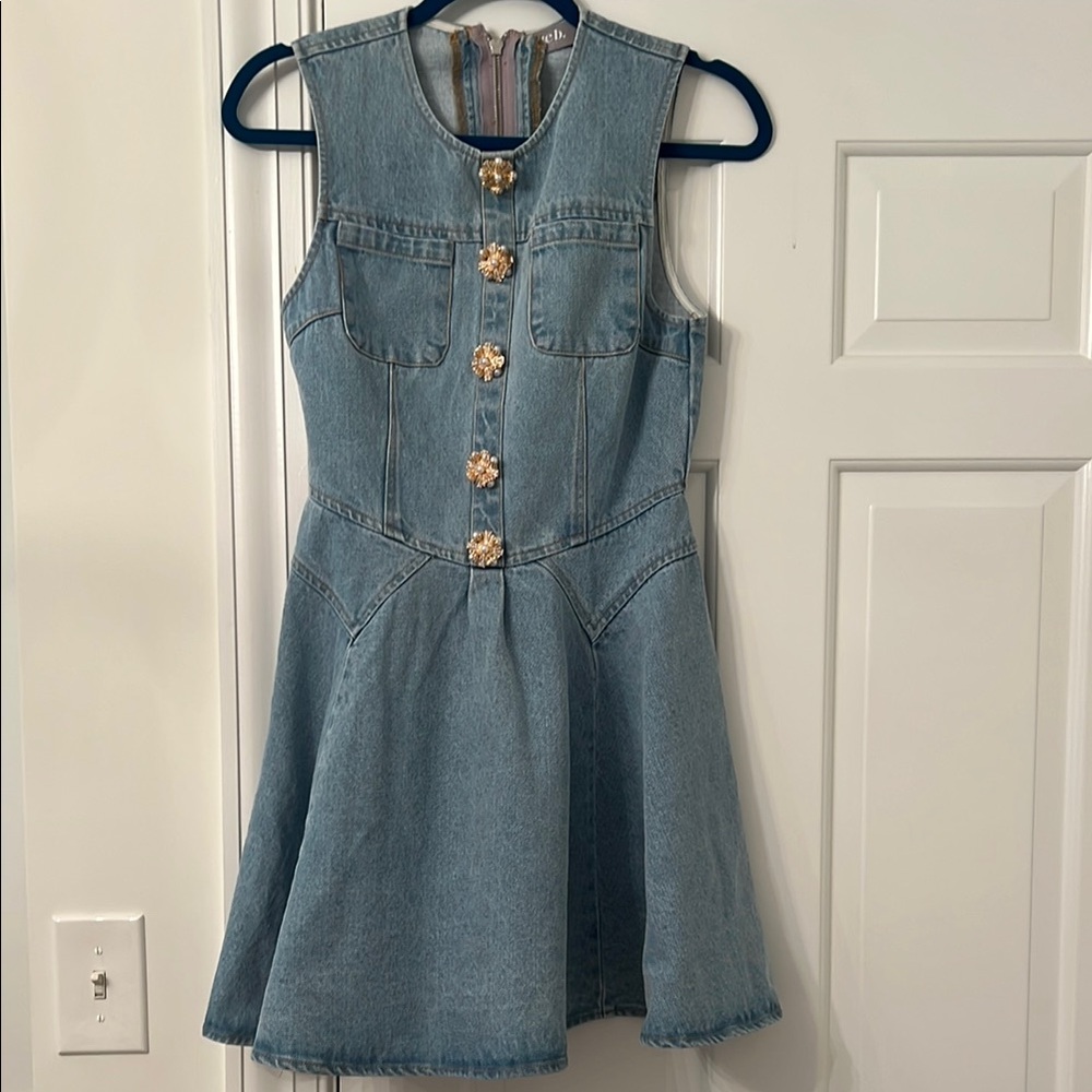 Blue Denim Sleeveless A-Line Mini Dress